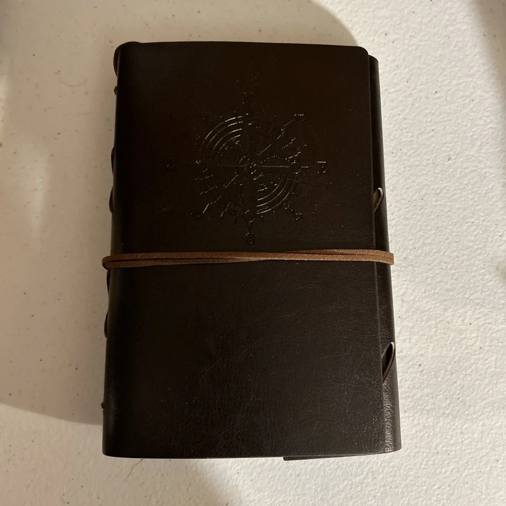 Embossed Faux Leather Journal Brown Unlined Recycled Paper Nautical Compass 5x7
